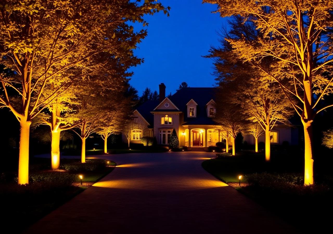 Estate Driveway after landscape lighting installation