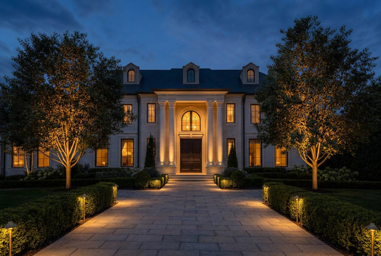 Grand Entrance after landscape lighting installation