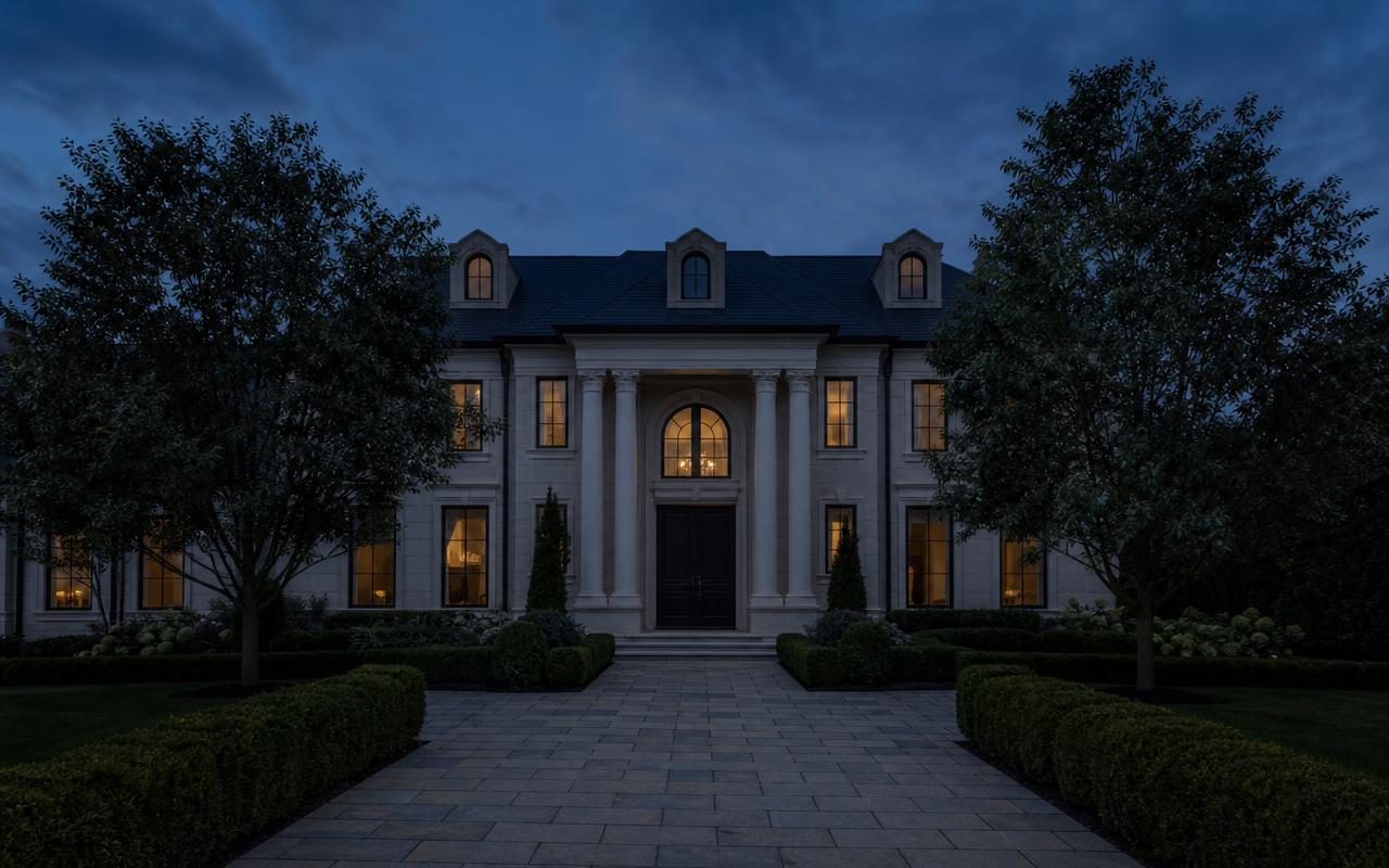 Grand Entrance before landscape lighting installation